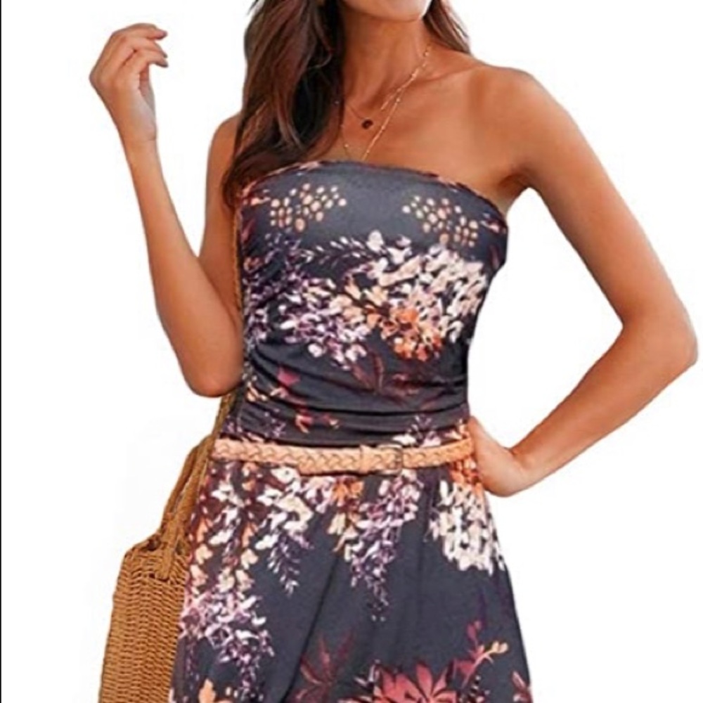 Bohemian strapless dress, has Pockets